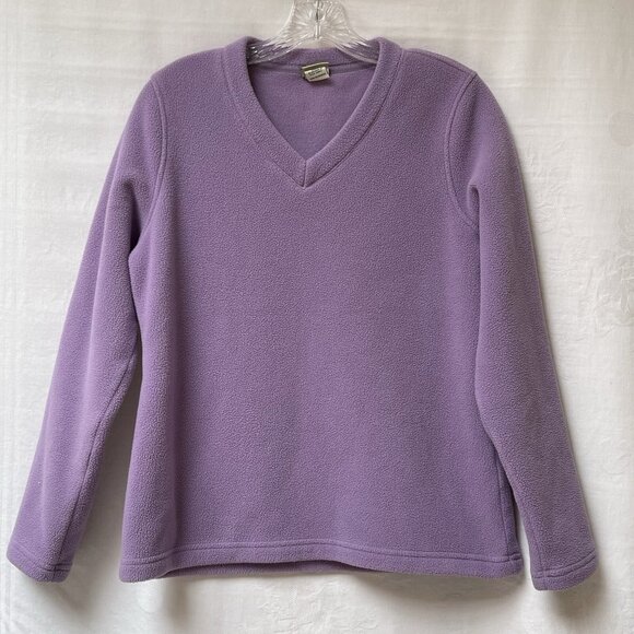 LL Bean Fleece Pullover Womens Small Lavender V Neck Sweater Cozy Winter Casual - Picture 1 of 10